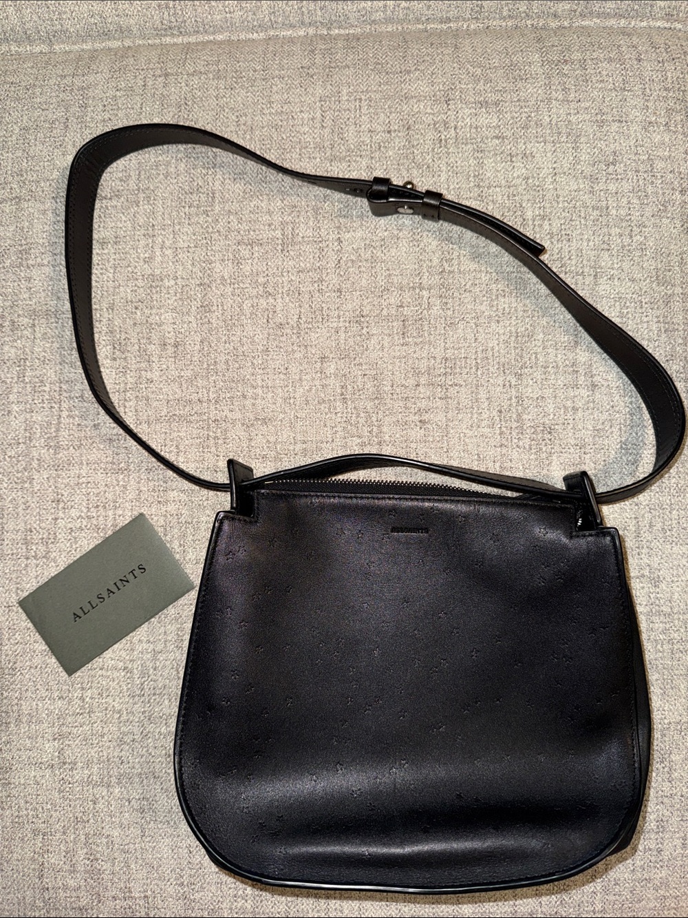 All saints black leather star printed purse